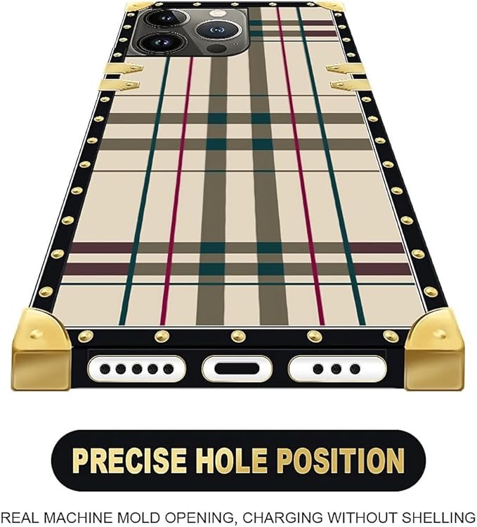 Compatible with iPhone 15 Pro Case, Black Red Beige Stripes Luxury Golden Decoration for Girl Women Soft TPU Shockproof Protective Hard PC Back for iPhone 15 Pro