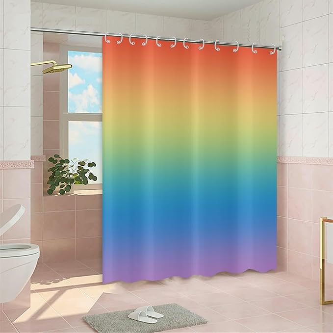Rainbow Shower Curtain, Children Colorful Rainbow Kid Girls Cute Bathroom Curtain Waterproof Fabric Machine Washable with Hooks, 72" Wx78 L