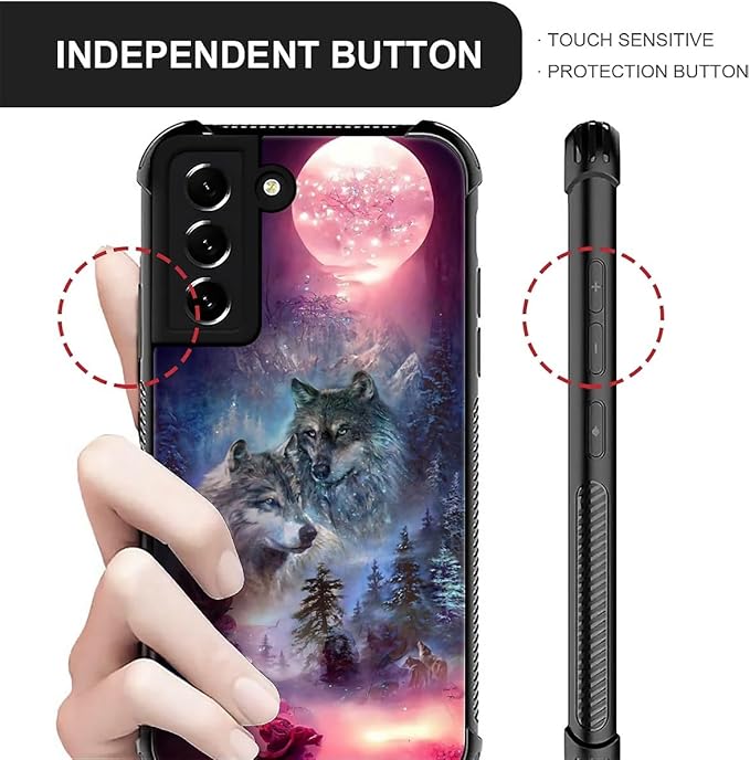 for Samsung Galaxy S21 Plus Case, Star Two Wolfs Howling Pattern Graphic Design Girl Boy Soft Silicone Hard Acrylic Shock Protection for Samsung Galaxy S21 Plus