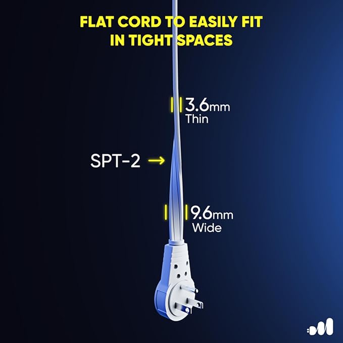 Maximm Cable 35 Ft 360° Rotating Flat Plug Extension Cord, 16/3 AWG Multi 3 Outlet 3-Prong Grounded Wire- White - UL Certified