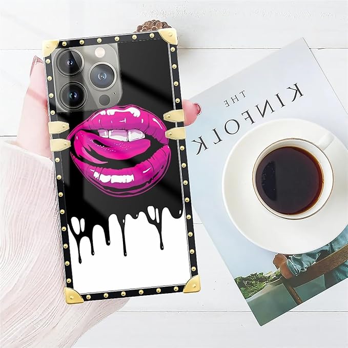 Compatible with iPhone 14 Pro Case, Black White Red Slap Sexy Luxury Golden Decoration for Girl Women Soft TPU Shockproof Protective Hard PC Back for iPhone 14 Pro