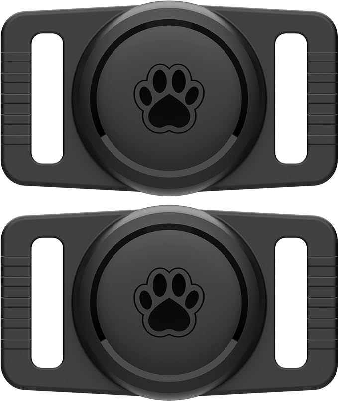 GOCII for Airtag Dog Collar Holder 2 Pack,Waterproof Dog Collar Holder for Apple AirTag(Gen 1 & 2),Silicone Air Tags Case for Dog Collars(Black)
