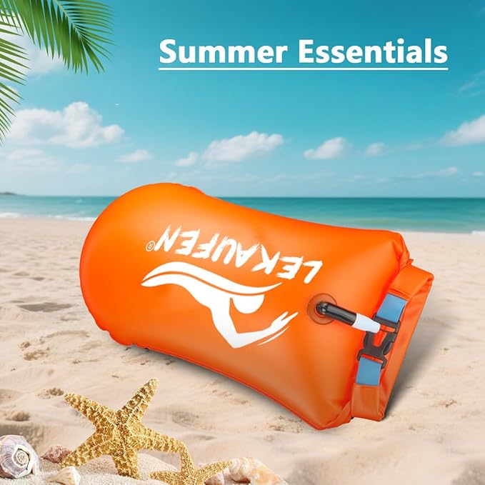 Swim Buoy for Open Water 2 Pack, 20L Swim Safety Float Waterproof Dry Bag for Swimmers Triathletes Kayakers Snorkelers, Swimming Pull Buoy for Safer Swim Training (Orange & Pink)