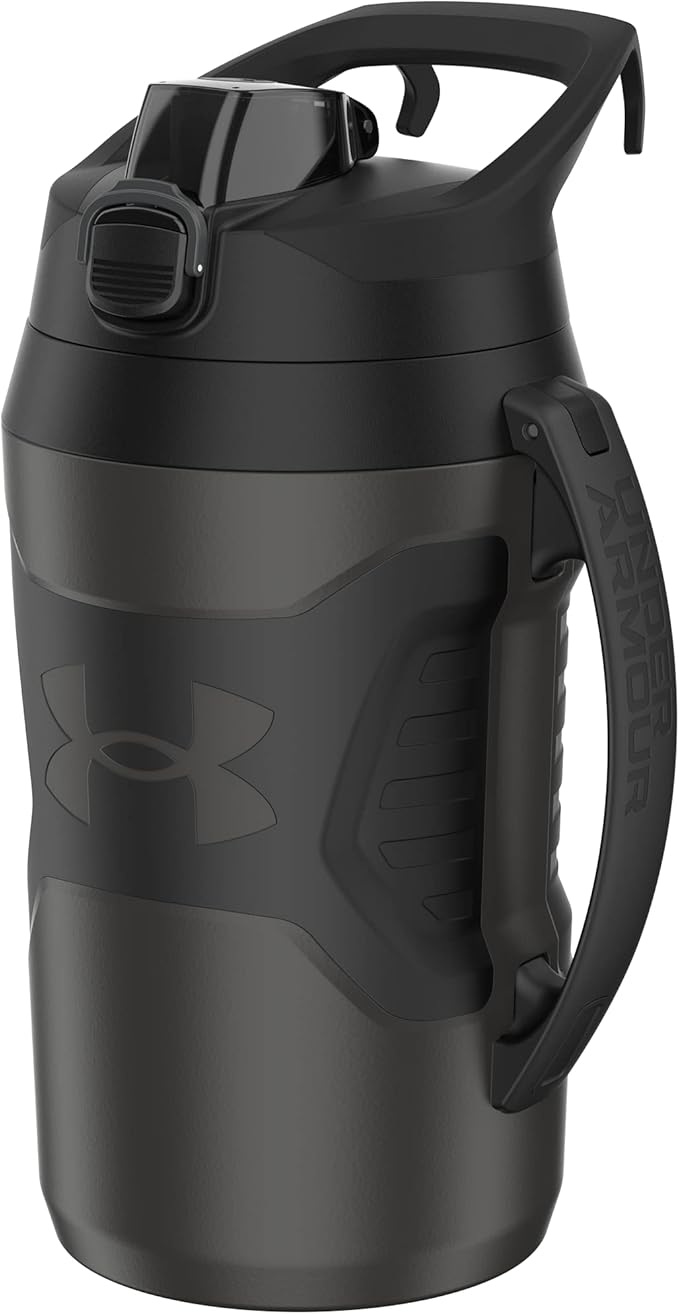 Under Armour Half Gallon Water Bottle Insulated, 64oz Insulated Water Bottle with Handle, Fence Hook, Leak Resistant, for Baseball, Football & More - Jet Grey/Black