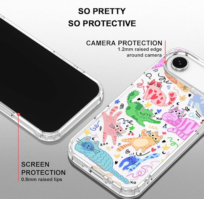 MOSNOVO for iPhone Air Case, Shockproof Military-Grade Protection 6.6ft Drop Tested, Camera Control, Clear Phone Case for iPhone 17 Air, Doodle Cats Design