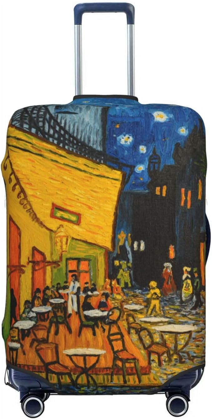 Van Gogh Cafe Terrace at Night Elastic Luggage Cover, Suitcase Protector For Travel (Fits 25-28 Inch Luggage)