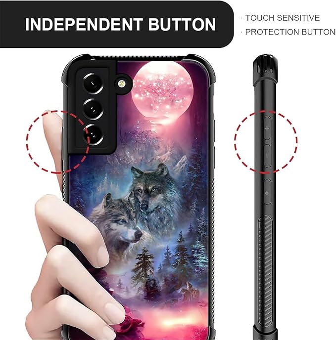 for Samsung Galaxy S22 Case, Star Two Wolfs Howling Pattern Graphic Design Girl Boy Soft Silicone Hard Acrylic Shock Protection for Samsung Galaxy S22