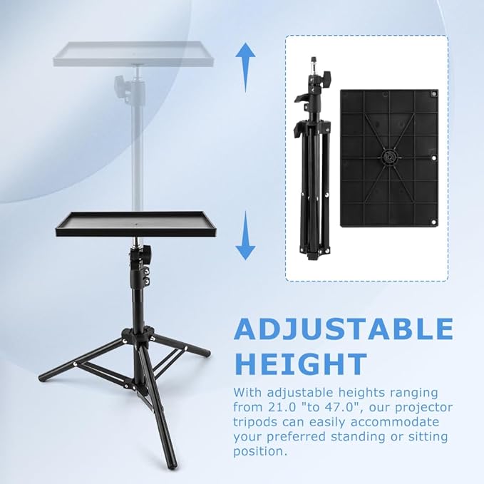 Projector Tripod Stand, Portable Laptop Tripod Stand, Multi Purpose DJ Equipment Studio Stand Mount Holder for Outdoor Office Home Stage, Adjustable Height 21.65 to 47.24 Inch