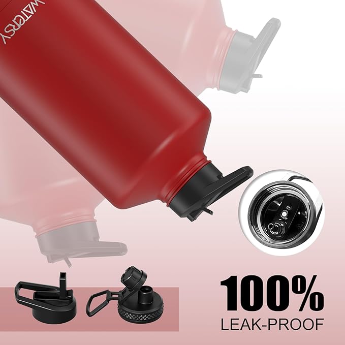 1 Gallon Water Bottle Insulated(Cold for 48 Hrs),BPA Free&Leak Proof,128oz Stainless Steel Water Jug,Large Water Bottle with Straw Spout Lids for Gym,Hiking,Camping&Travel,Red