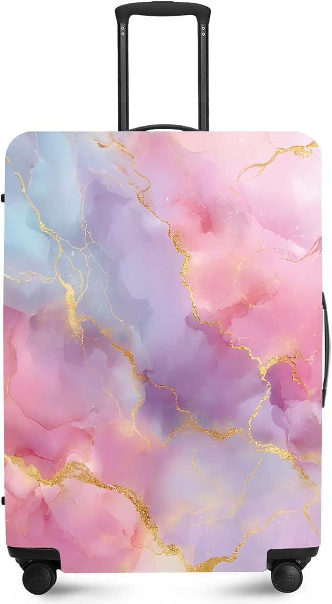 ANNA QUEEN Pink Marble Travel Luggage Cover -Stretchable Airplane Suitcase Protector Sleeve,Universal Washable Fit for 20-22 Inch Checked Baggage,Water Resistant Durable Luggage Protector