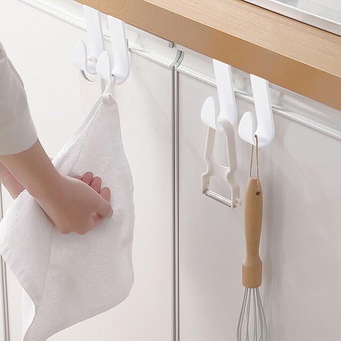 32Pcs Over Cabinet Door Hooks Plastic Over The Door Single Hook Space-Saving Hanger Extender Clips Multi-Purpose Hook for Kitchen Bathroom Bedroom (White)