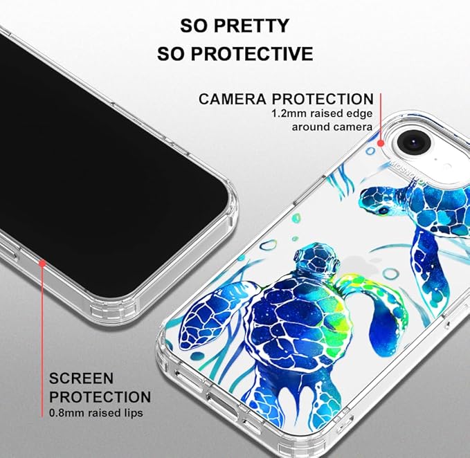 MOSNOVO for iPhone 17e Case/iPhone 16e Case, Shockproof Military-Grade Protection 6.6ft Drop Tested, Clear Phone Case for iPhone 16e / iPhone 17e, Sea Turtles Design