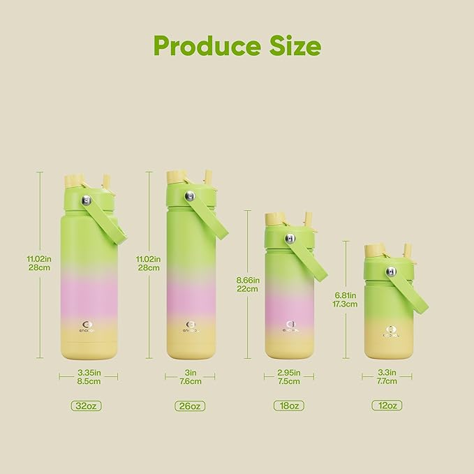Kids Insulated Water Bottle with Straw - 12oz Stainless Steel Water Bottle with Dual Spouts, Leak-Proof, BPA-Free, Double Wall Vacuum Keeps Cold for 24 Hours for Sports, Travel, School (Morning Dew)