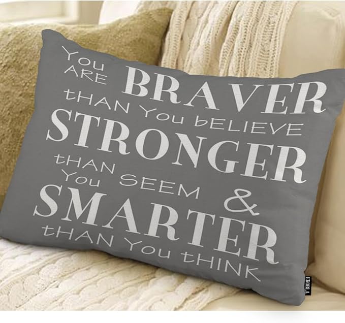 EKOBLA Decorative Pillow Cushion Covers Inspirational Life Quotes You are Braver Than You Believe Waist Rectangle Throw Pillow Case Cotton Linen for Men Women Sofa Home Decoration 12x20 Inches