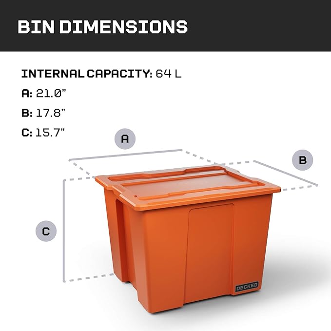 DECKED Payloader 64 L (1-Pack) - 200 lb Load Rated, Heavy-Duty Stackable Garage Storage Bins - Blaze Orange