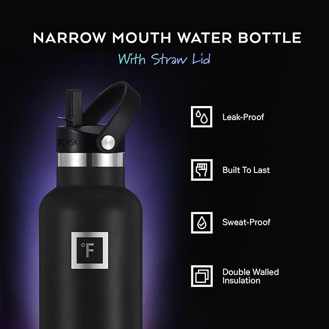 IRON °FLASK Camping & Hiking Hydration Flask with Straw, BPA-Free Insulated Stainless Steel Sports Water Bottle - 32 oz Bubble Gum