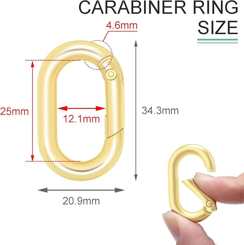10Pack 1 Inch Small Oval Keyring, Metal Tiny Carabiner Spring Snap Hooks Clip for Paracord Keychain Lanyard, Car Key Rings, Pets Collar Buckles, Purse Keychain Replacement (Light Gold)