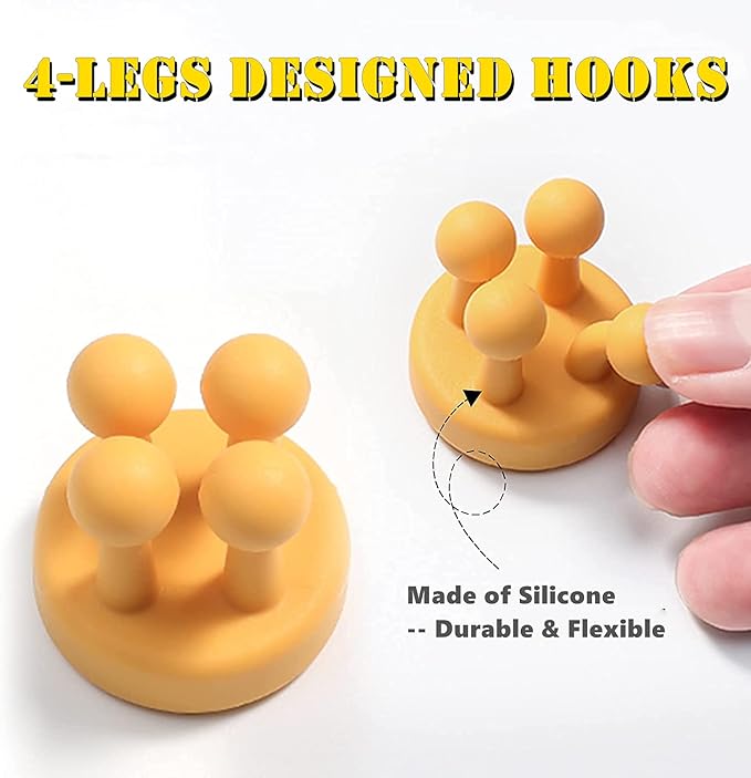 Silicone Toothbrush Holders - 6Pcs Razor Hooks Adhesive Wall Mounted for Hanging Towel Key Plug Cable, Utility Decor Stick to Dorm Room Door Function for Kitchen Bathroom Home Office, Yellow