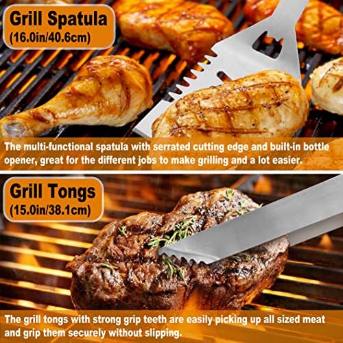 POLIGO 26Pcs Exclusive BBQ Grill Accessories in Aluminum Case for Birthday Fathers Day Grilling Gift - Grill Utensils Set with Barbecue Claws, Meat Injector, Thermometer for Smoker, Camping BBQ Black - Image 5