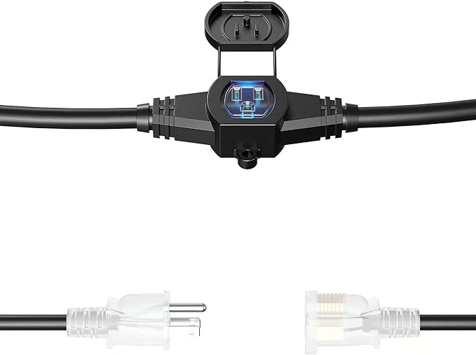 50FT 12 Gauge SJTW Power Extension Cord 3 Prong, 5-15R Male Plug to Female Connector, 6 Outlet, Multiple Evenly-Spaced Plug, Suitable for Stage Setting or Outdoor, UL Certified