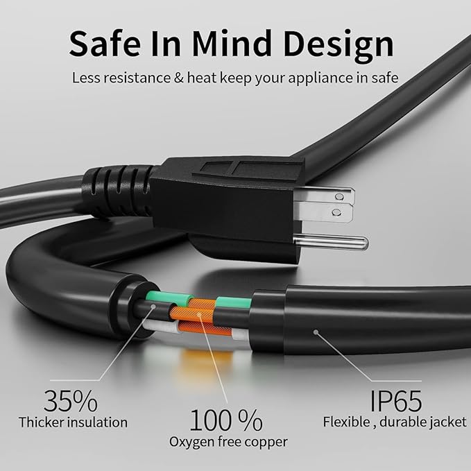 Short Extension Cord 1 Foot Black 5 Pack, 16/3 Gauge Indoor Power Extension Cable, 13A 125V 1625W 16AWG, 3 Prong Outlet Saver NEMA 5-15P to NEMA 5-15R, ETL Listed POWGRN