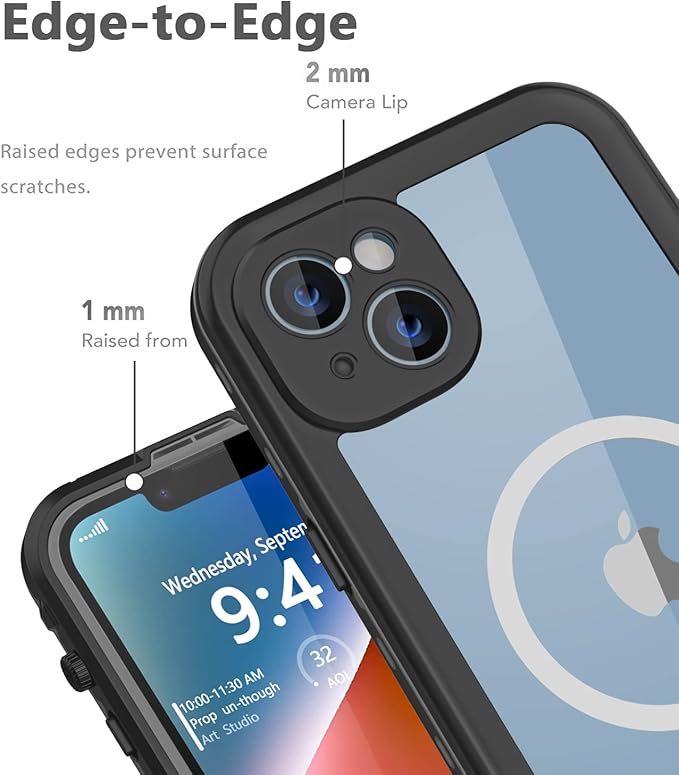 for iPhone 14 Plus Waterproof Case - Shockproof, Dustproof, Built-in Screen Protector, Magnetic Ring, 6.7" (Black)