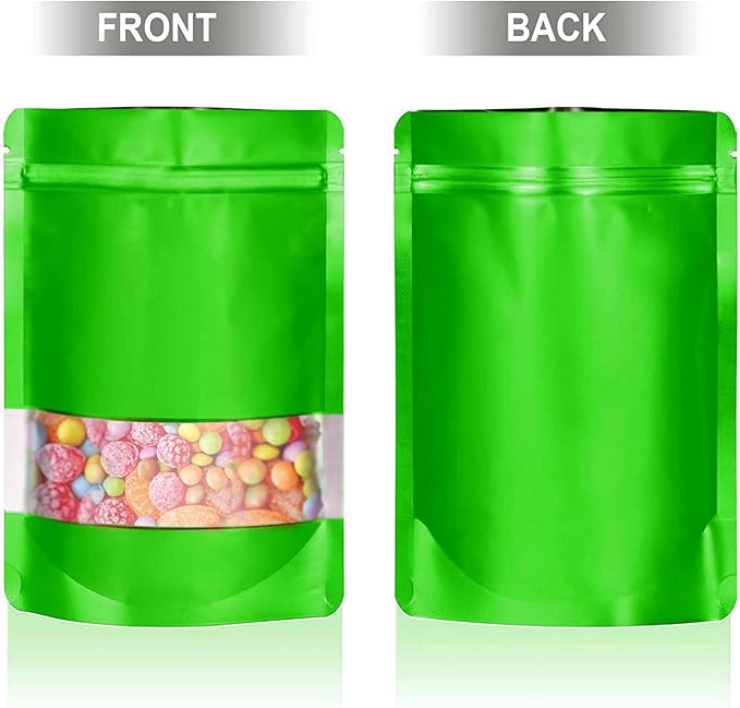 4"x6" 120pcs Mylar Bags for Food Storage,Smell Proof Bag with Matte Window Resealable Food Storage Bags for Small Business, Stand-up Foil Pouch Packaging Freeze Dried Candy Bag（Green）