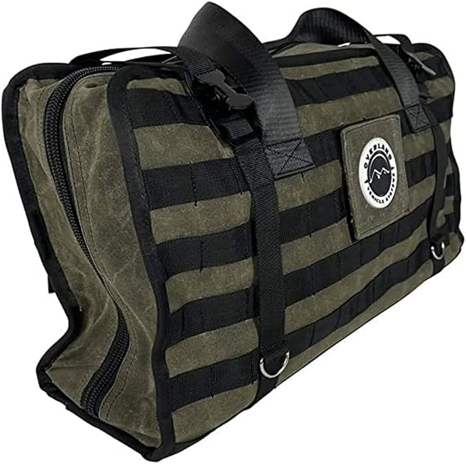 Overland Vehicle Systems Large Recovery Bag with Handle & Straps - #16 Waxed Canvas Storage - Infused with Paraffin Wax Waterproofing - Two Heavy Duty Alligator buckles and Industrial Nylon Handle