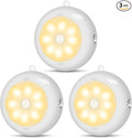 Reoshine Motion Sensor Light Indoor AA Battery Operated, Under Cabinet Lighting, Magnetic Stick on LED Puck Lights for Stair, Wall, Closet, Dimmable, 3000K Warm White (3 Pack)