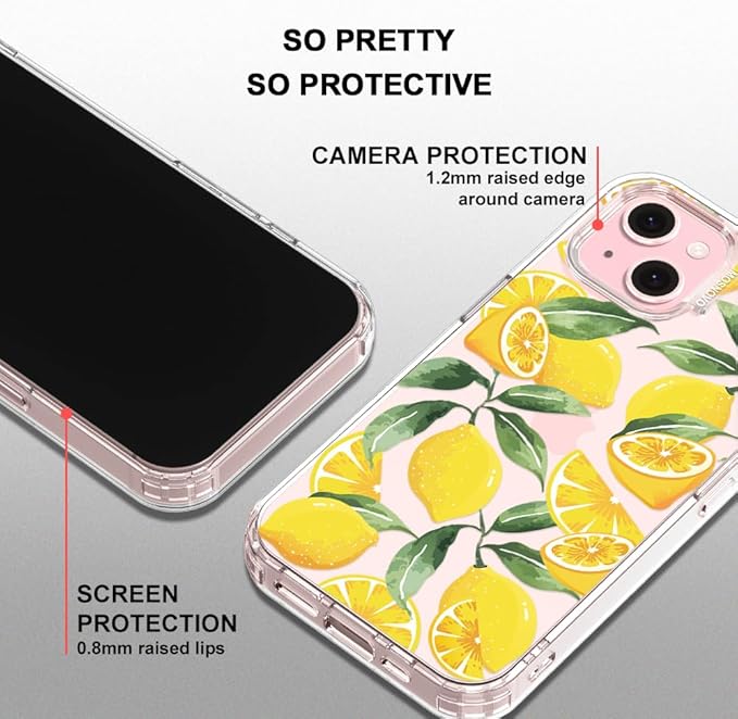 MOSNOVO Case for iPhone 15, [Buffertech 6.6ft Military-Grade Drop Protection] [Anti Peel Off Tech] Clear TPU Bumper Phone Case Cover Design - Lemon