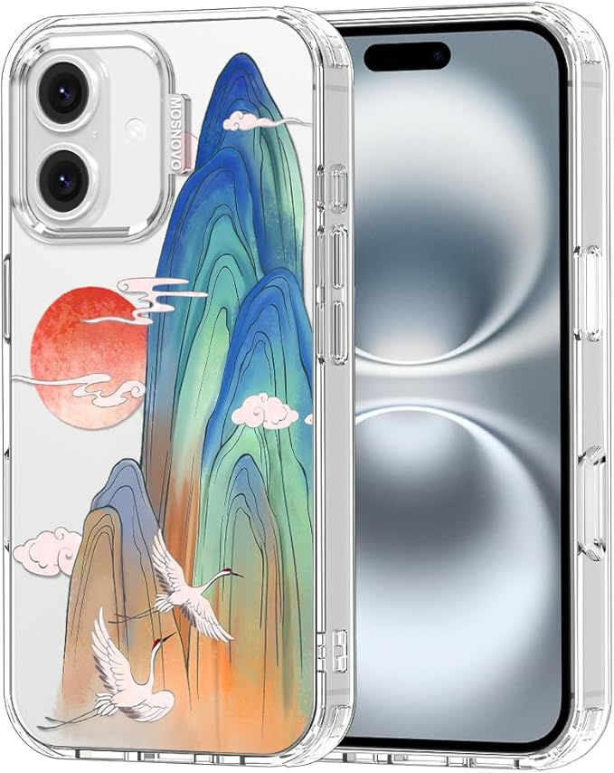 MOSNOVO for iPhone 16 Case, Shockproof Military-Grade Protection 6.6ft Drop Tested, Clear Phone Case for iPhone 16, Celestial Cranes Design
