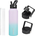 BJPKPK Insulated Water Bottles with Straw Lid, 40oz Stainless Steel Water Bottles with 3 Lids, BPA Free Leakproof Thermo, Tumblers, Cups for Sports, Gym- Lavender Green