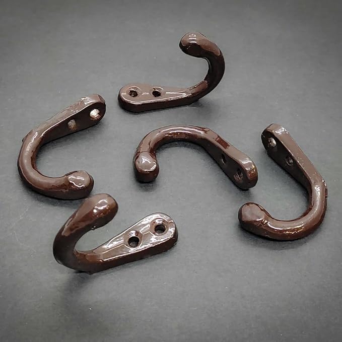 FAPBADRI Multipurpose Hooks, Used to Hang Clothes, Bags, Coats, Curtain Hold Backs, Keys, Colour - Brown, Material - Aluminium, Screws and Wallplugs Included, Pack of 2 Pieces