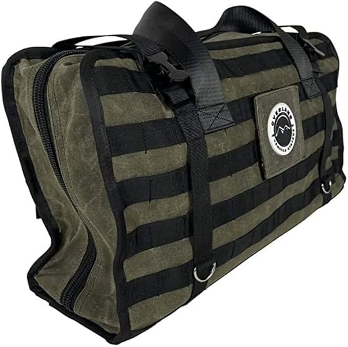 Overland Vehicle Systems Large Recovery Bag with Handle & Straps - #16 Waxed Canvas Storage - Infused with Paraffin Wax Waterproofing - Two Heavy Duty Alligator buckles and Industrial Nylon Handle