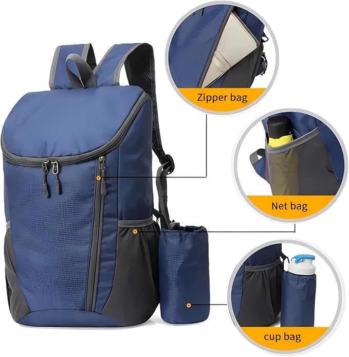Portable Foldable Backpack Folding Mountaineering Bag, Ultralight Outdoor Cycling Rucksack, Travel Hiking Knapsack (Dark Blue)