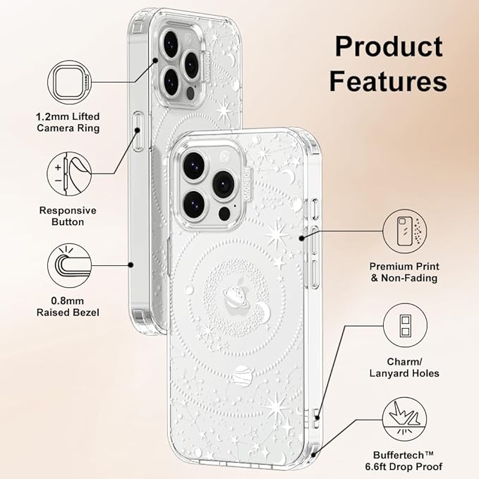 MOSNOVO Case for iPhone 13 Pro, [Buffertech 6.6ft Military-Grade Drop Protection] [Anti Peel Off Tech] Clear TPU Bumper Phone Case Cover Design - Galaxy