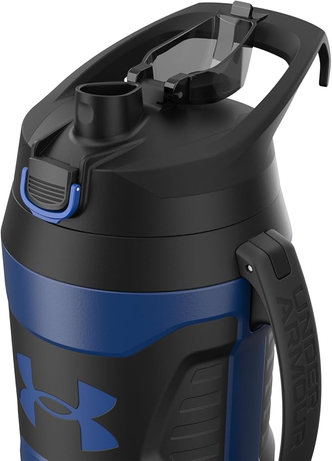 Under Armour Half Gallon Water Bottle Insulated, 64oz Insulated Water Bottle with Handle, Fence Hook, Leak Resistant, for Baseball, Football & More - Royal/Black