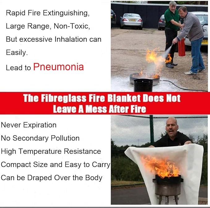 Fire Blanket for Home Emergency Survival – Fiberglass Suspend Fire Flames Suspension Blankets for Home and Kitchen School Grill Garage House Warehouse Safety (2pcs-FireBlankets)