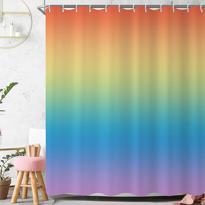 Rainbow Shower Curtain, Children Colorful Rainbow Kid Girls Cute Bathroom Curtain Waterproof Fabric Machine Washable with Hooks, 36" Wx72 L