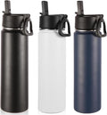 Volhoply 24oz Insulated Water Bottle With Straw Bulk 3 Pack,Metal Wide Mouth Water Bottles With Handle Lid Keep Cold,Reusable Double Wall Cups,Powder Coated Sport Bottle For Holder(Mix,3 Count)