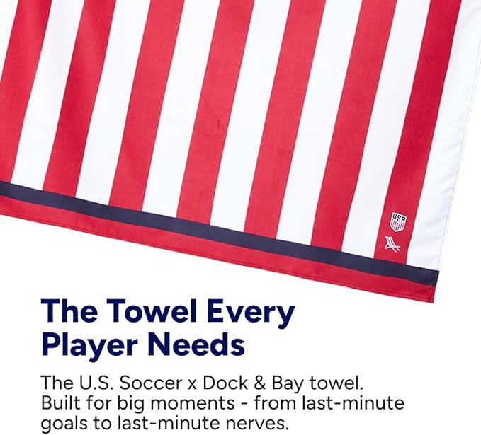 Dock & Bay Beach Towel - Quick Dry, Sand Free - Compact, Lightweight - 100% Recycled - Includes Bag - U.S. Soccer - Extra Large (200x90cm, 78x35)