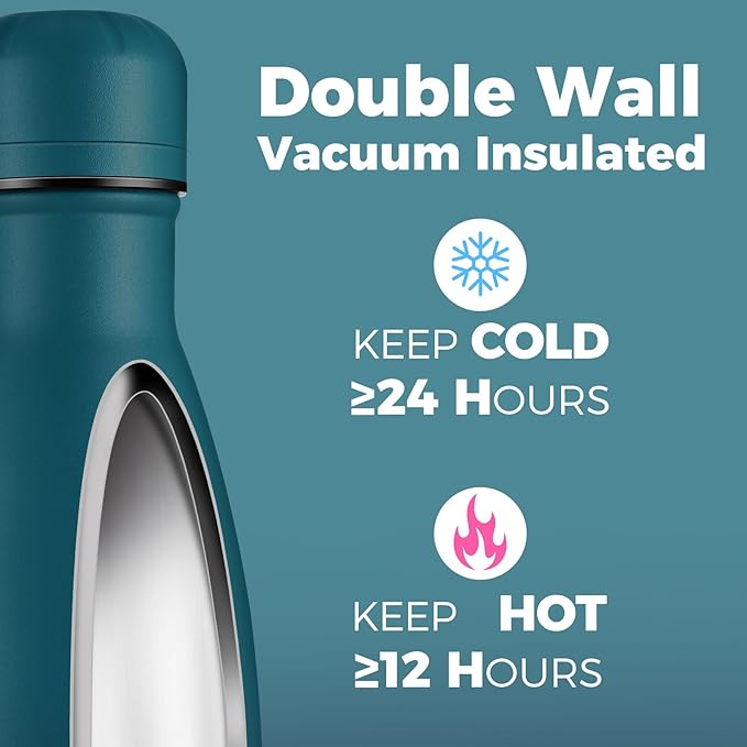 Volhoply 17oz Stainless Steel Water Bottles Bulk, Leakproof Insulated Metal Water Bottle for Sports, Travel, Adult, Available in Packs of 1, 4, or 8（Dark Night,8 Pack）