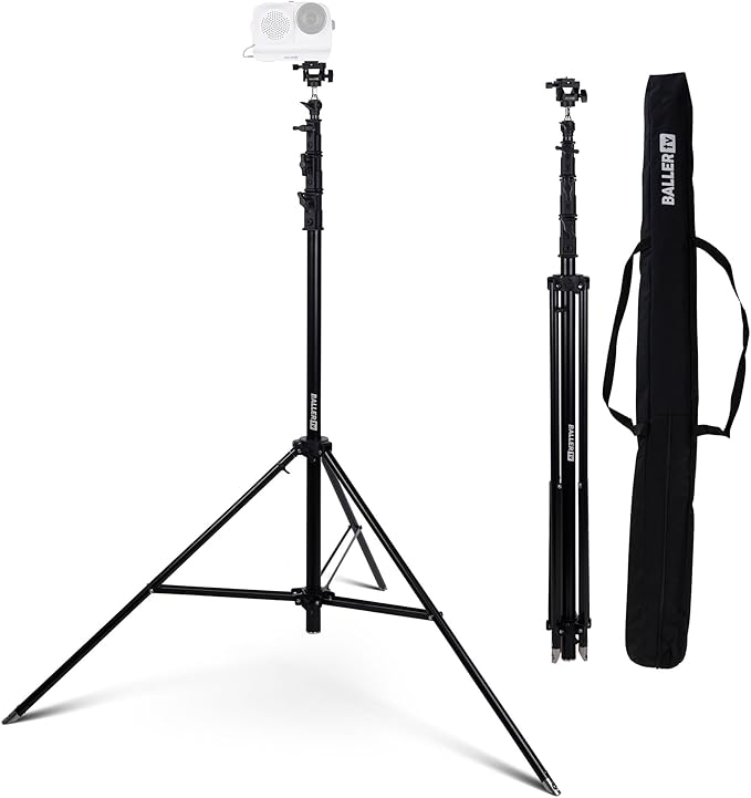 15' Outdoor Tripod Stand - Official BallerCam Accessory, Heavy-Duty Air-Cushioned Aluminum Tripod with Tilt Adapter and Quick-Release Plate for Sideline Filming