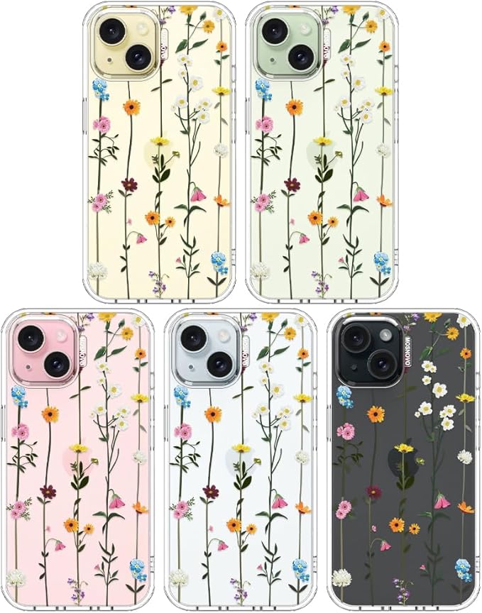 MOSNOVO Case for iPhone 15 Plus/iPhone 14 Plus, [Buffertech 6.6ft Military-Grade Drop Protection] [Anti Peel Off Tech] Clear TPU Bumper Phone Case Cover Design - Wildflowers