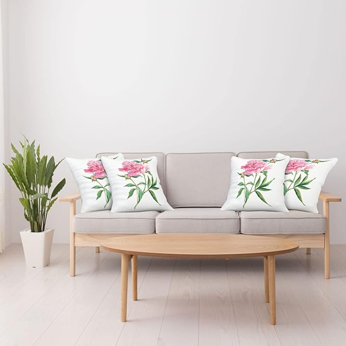 Ambesonne Watercolor Flower Throw Pillow Cushion Case Pack of 4, Vintage Peony Painting Botanical Spring Garden Flower Nature Theme, Modern Accent Double-Sided Digital Printing, 24", White Pink