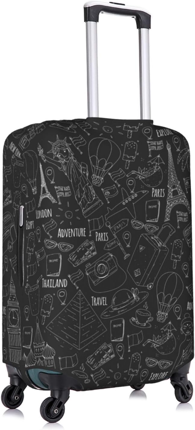 World Marks Luggage Cover for Suitcase and Luggage Tag Combination, Elastic Washable Anti-Scratch, Travel Adventure Explore Birthday Gift for Men Women(XL 29-32 Inch Luggage)