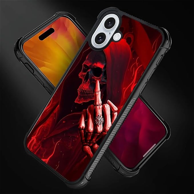 for iPhone 16 Case, Gestures Funny Skull Pattern Graphic Design Girl Boy Soft Silicone Hard Acrylic Shock Protection for iPhone 16