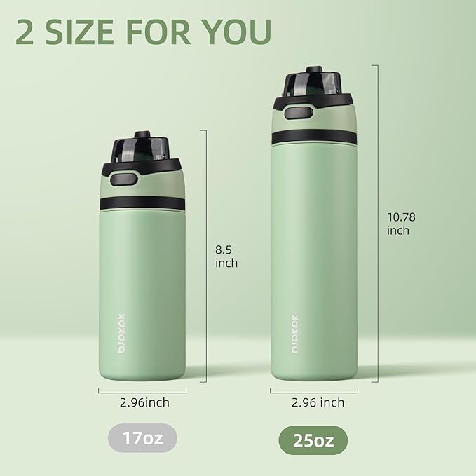 BJPKPK 25oz Insulated Water Bottle with 2-1 Straw Spout Lid, Stainless Steel Metal Water Bottles with Carry Handle, BPA Free, Leak-Proof, Fits in Car Cup Holder, Thermo for Sports,Macaron Green