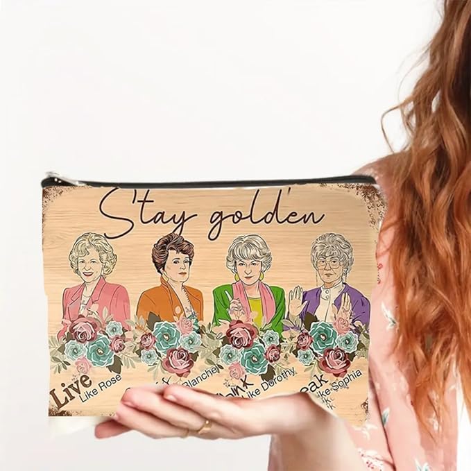 Stay Golden Women's Cosmetic Bag with Golden Girls Theme, Zippered Pouch for Makeup, Portable Travel Multi-Functional Bag, Ideal Gift for Friends and Sisters,Gift Idea for Christmas (F0162)