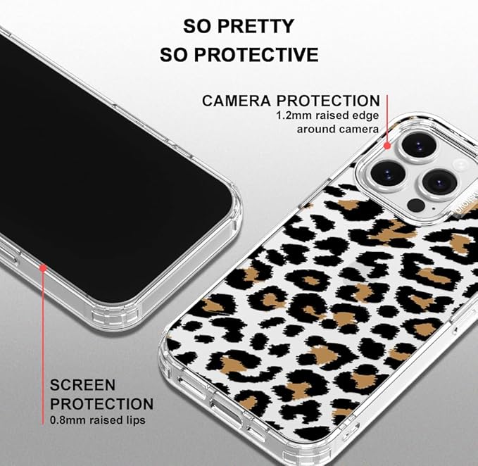MOSNOVO Case for iPhone 16 Pro, [Buffertech 6.6ft Military-Grade Drop Protection] [Anti Peel Off Tech] Clear TPU Bumper Phone Case Cover Design - Leopard Print